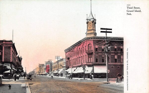 Grand Island Nebraska 3rd Street, Labor Office, Color Lithograph Vintage 1900's Postcard